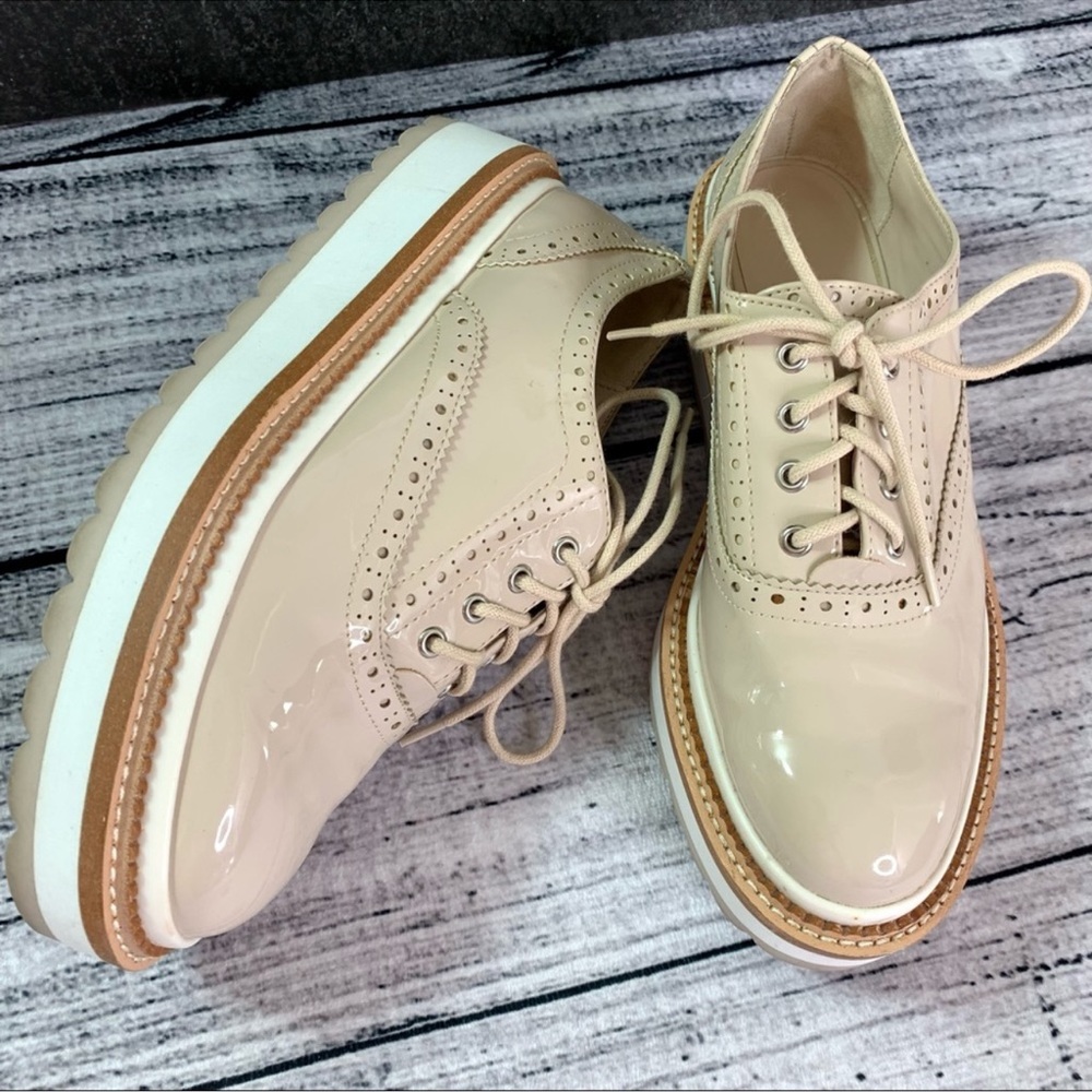 Zara Bone Patent Leather Platform Oxford EUC 6